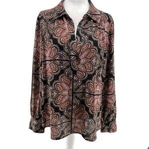 💼Tommy Hilfiger Paisley  Top  Size L  Classic & Chic black  Navy Coral pink